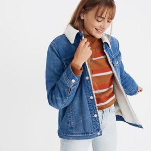 NEW Madewell Retro 70's Oversized Jean Jacket Sherpa Lined Collar XXS